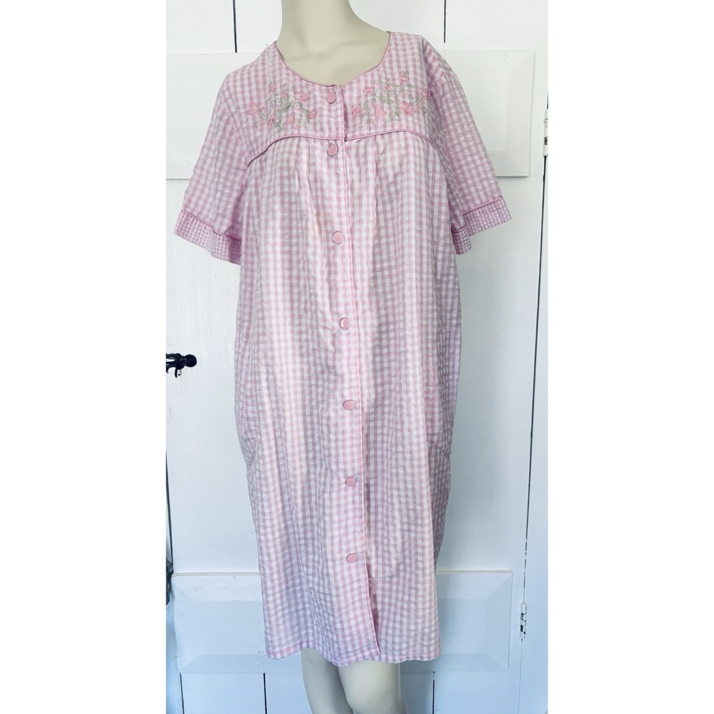 Croft & Barrow Intimates Duster‎ Nightgown House Coat Gown Pink Plaid Medium